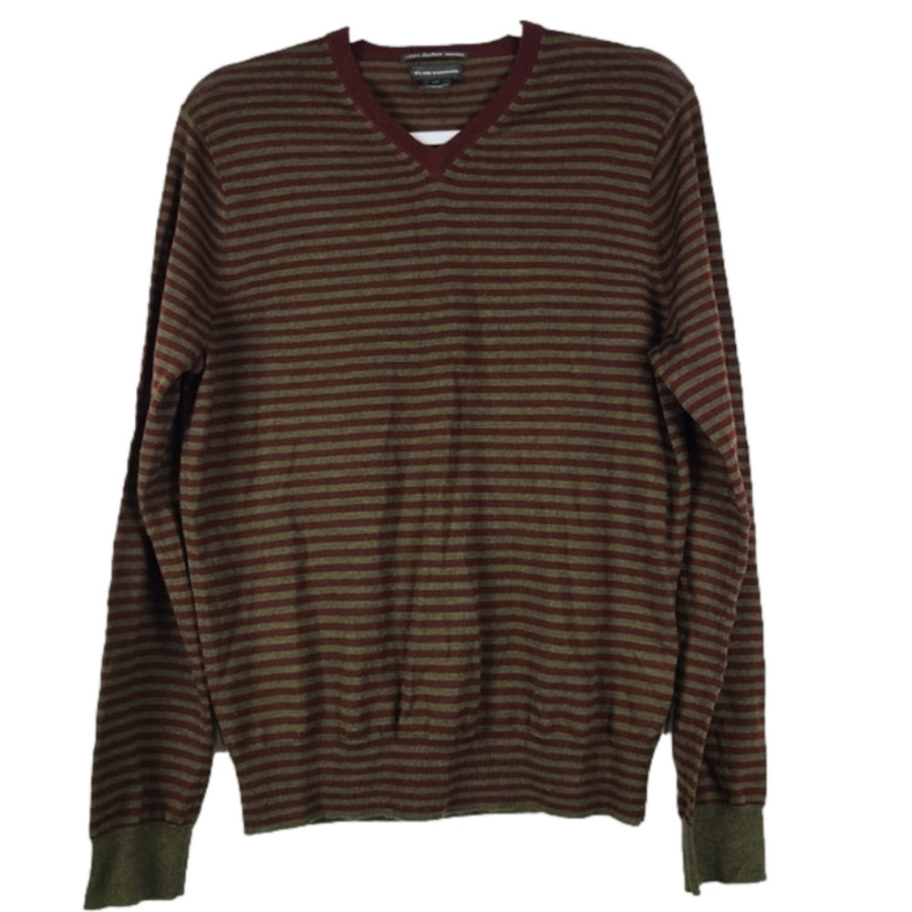 Club Monaco 100% Merino Wool Striped V Neck Sweater Mens Vintage Knit